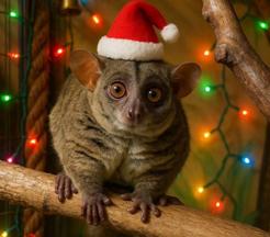 Small nocturnal animal wearing a Santa hat in a festive display, representing seasonal exhibits found at Branson Museum and Attractions.�