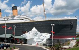 �Titanic Museum Attraction exterior with ship design and iceberg display, highlighting popular things to do around Branson.�