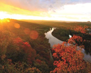 Scenic landscape of Ozark Fall foliage and lake views